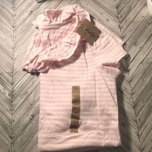 Pink and white striped ruffle tee shirt